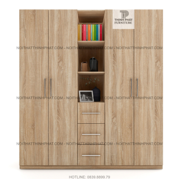 Tủ Quần Áo 2m X 2m 4 Cánh Mở Kết Hợp Kệ Trang Trí, Thiết Kế Tinh Tế,...