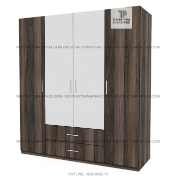 Tủ Quần Áo 4 Cánh Mở 1m6 X 2m, 2 Hộc Kéo Bên Ngoài, Thiết Kế Sang...