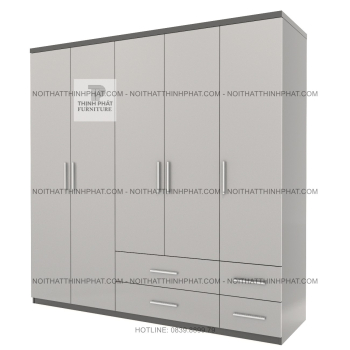 Tủ Quần Áo 5 Cánh MDF – Thiết Kế Đa Năng Với Nhiều Ngăn Kéo, Khoang...