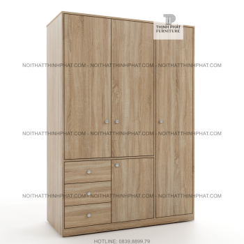 Tủ Quần Áo Cánh Mở 1m2 X 2m Hiện Đại, 3 Hộc Kéo Ngoài, Gỗ Mdf Phủ...