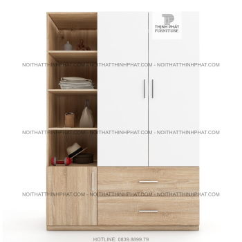 Tủ Quần Áo Cánh Mở 1m2 X 2m Thời Trang Hiện Đại, 2 Hộc Kéo Ngoài TQA10