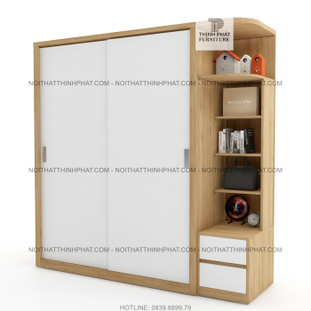 Tủ Quần Áo Cửa Lùa Kèm Kệ Trang Trí 1m8 X 2m, Thiết Kế Đẹp, Đa Năng...