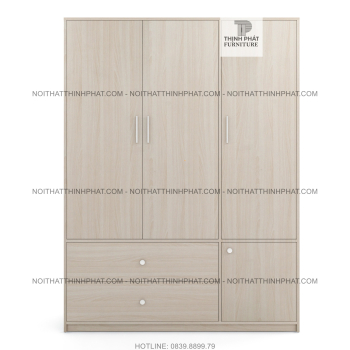 Tủ Quần Áo Gỗ Công Nghiệp 3 Cửa Mở Màu Vân Gỗ Sang Trọng 1M4 X 2M...