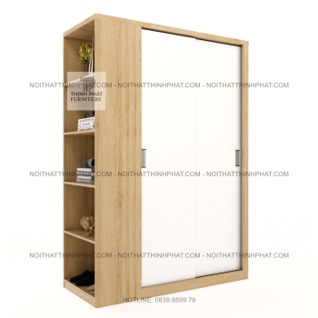 Tủ Quần Áo Gỗ MDF Cửa Lùa Kèm Kệ Trang Trí Bên Hông Phong Cách Tối...