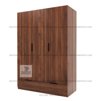 Tủ Quần Áo Gỗ MDF Hiện Đại 3 Cánh 2 Ngăn Kéo Màu Óc Chó Sang Trọng...