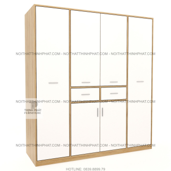Tủ Quần Áo MDF Hiện Đại Vân Gỗ Cánh Trắng Thiết Kế Đa Ngăn Cao...