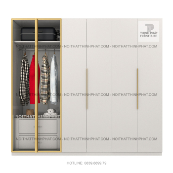 Tủ Quần Áo MDF Kết Hợp Cánh Nhôm Kính Sang Trọng Thiết Kế Tối Giản...