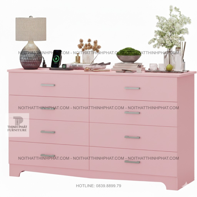 Tủ 6 Hộc Kéo Màu Hồng Nhẹ Nhàng Phong Cách Hiện đại TNK42