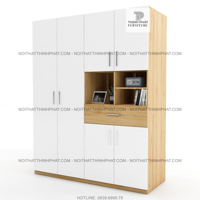 Tủ Áo 1m8 X 2m Cửa Mở Kèm Ô Trang Trí, Hiện Đại, Tiện Dụng, Gỗ Mdf Phủ Melamine TQA16