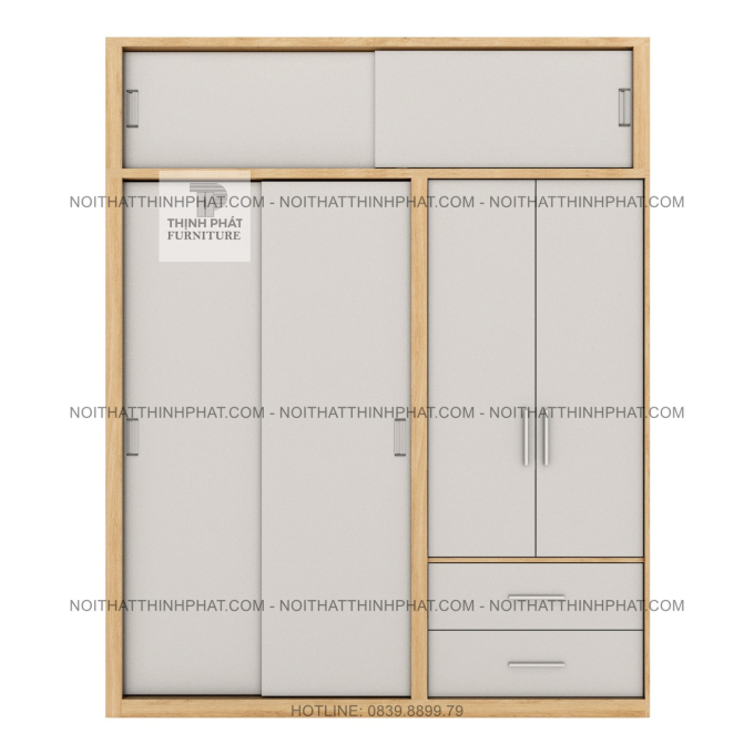 Tủ Áo 2 Tầng Cửa Lùa Kết Hợp Cửa Mở 4 Cánh Hiện Đại Có Ngăn Kéo Đa Năng TPHCM TQA104 (2M X 2M5)