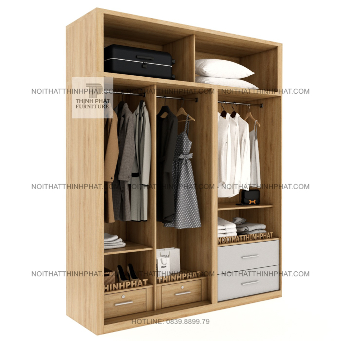 Tủ Áo 2 Tầng Cửa Lùa Kết Hợp Cửa Mở 4 Cánh Hiện Đại Có Ngăn Kéo Đa Năng TPHCM TQA104 (2M X 2M5)