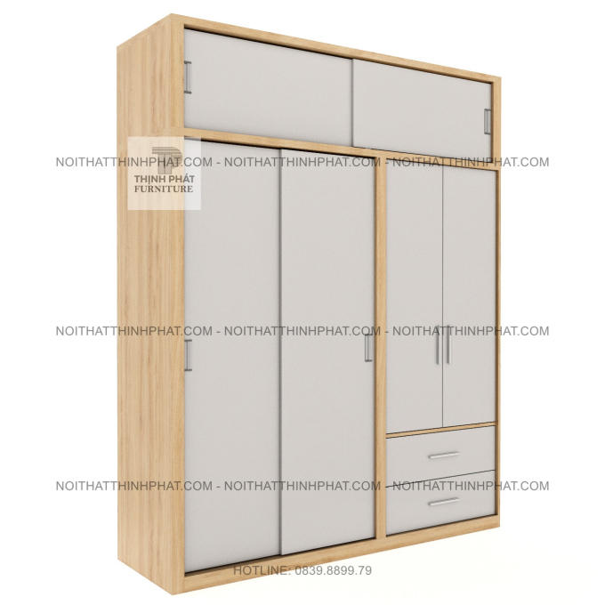 Tủ Áo 2 Tầng Cửa Lùa Kết Hợp Cửa Mở 4 Cánh Hiện Đại Có Ngăn Kéo Đa Năng TPHCM TQA104 (2M X 2M5)