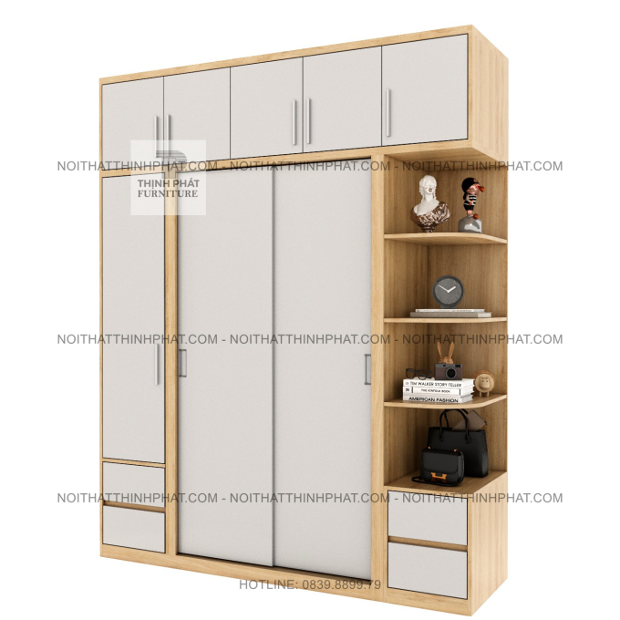 Tủ Áo 2 Tầng Cửa Lùa Kết Hợp Cửa Mở Nhiều Ngăn Có Kệ Trang Trí Và Hộc Kéo Hiện Đại TPHCM TQA105 (2M X 2M5)