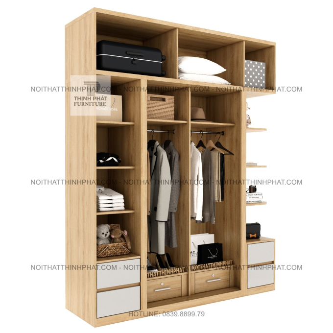 Tủ Áo 2 Tầng Cửa Lùa Kết Hợp Cửa Mở Nhiều Ngăn Có Kệ Trang Trí Và Hộc Kéo Hiện Đại TPHCM TQA105 (2M X 2M5)