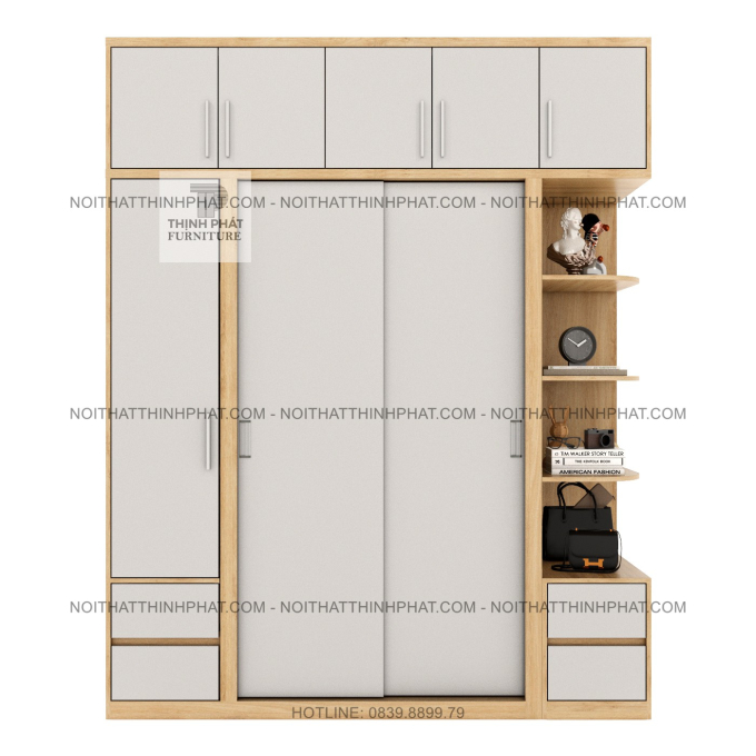 Tủ Áo 2 Tầng Cửa Lùa Kết Hợp Cửa Mở Nhiều Ngăn Có Kệ Trang Trí Và Hộc Kéo Hiện Đại TPHCM TQA105 (2M X 2M5)