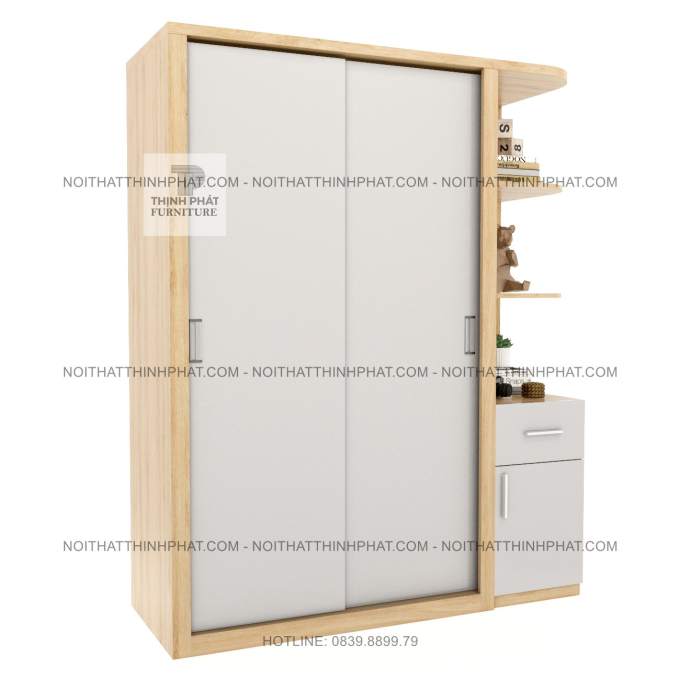 Tủ Áo Cửa Lùa 2 Cánh Kết Hợp Kệ Trang Trí Bo Cong Và Hộc Kéo Hiện Đại TPHCM TQA126 (1M6 X 2M)