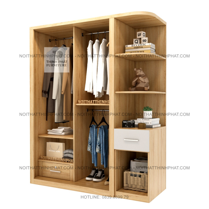 Tủ Áo Cửa Lùa 2 Cánh Kết Hợp Kệ Trang Trí Bo Cong Và Hộc Kéo Hiện Đại TPHCM TQA126 (1M6 X 2M)