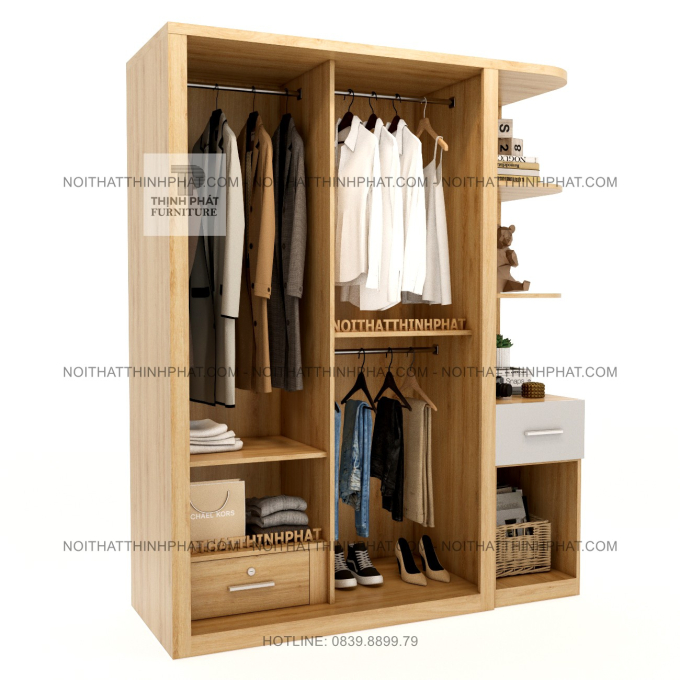 Tủ Áo Cửa Lùa 2 Cánh Kết Hợp Kệ Trang Trí Bo Cong Và Hộc Kéo Hiện Đại TPHCM TQA126 (1M6 X 2M)