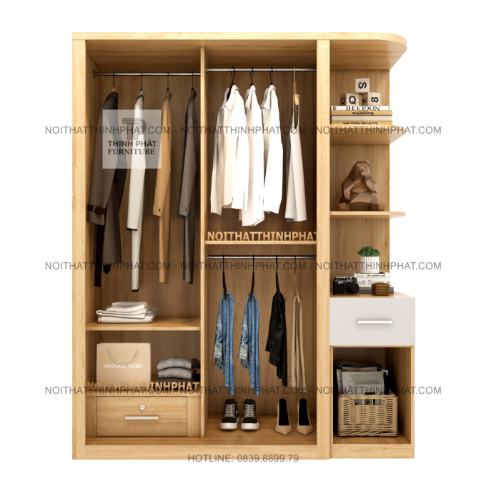 Tủ Áo Cửa Lùa 2 Cánh Kết Hợp Kệ Trang Trí Bo Cong Và Hộc Kéo Hiện Đại TPHCM TQA126 (1M6 X 2M)