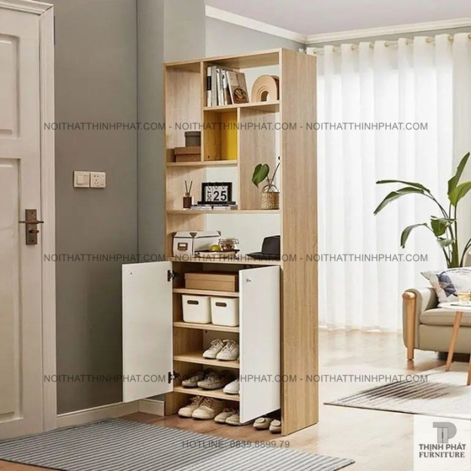 Tủ Để Giày Dép Kết Hợp Kệ Decor Chia Ô, Phối Màu Trẻ Trung Hiện Đại TG15