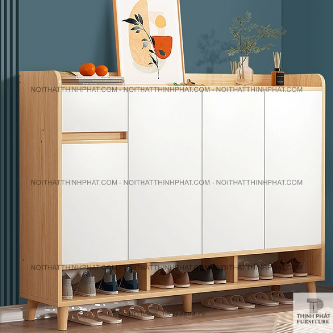 Tủ Đựng Giày Dép 4 Cánh, Có Ngăn Kéo Lưu Trữ Và Tầng Dưới Để Dép Tiện Lợi TG07