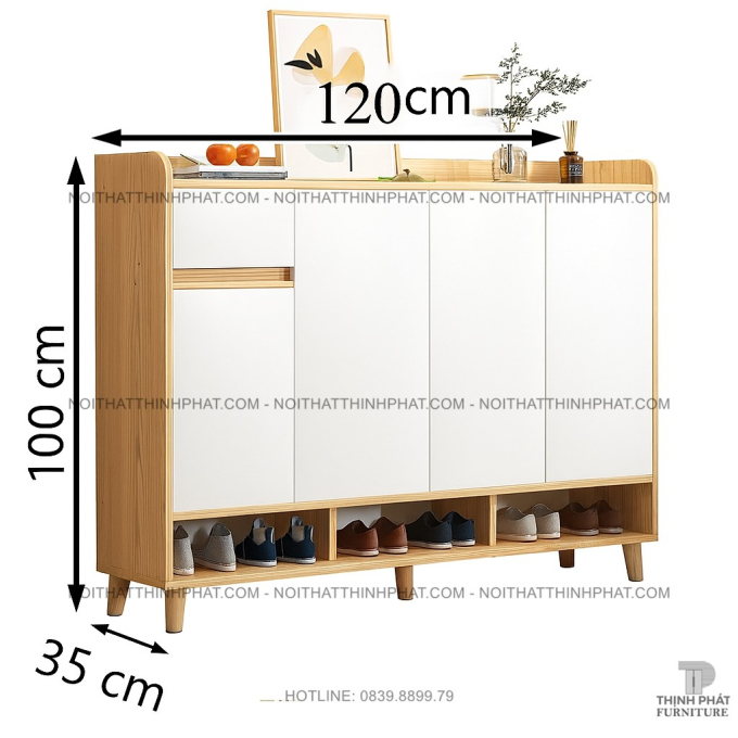 Tủ Đựng Giày Dép 4 Cánh, Có Ngăn Kéo Lưu Trữ Và Tầng Dưới Để Dép Tiện Lợi TG07