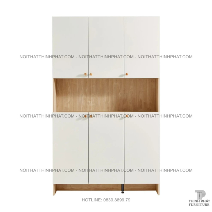 Tủ Đựng Giày Dép Gỗ Công Nghiệp 6 Cửa Phối Trắng, Kệ Hở Trung Tâm Trang Trí Tiện Lợi TG29