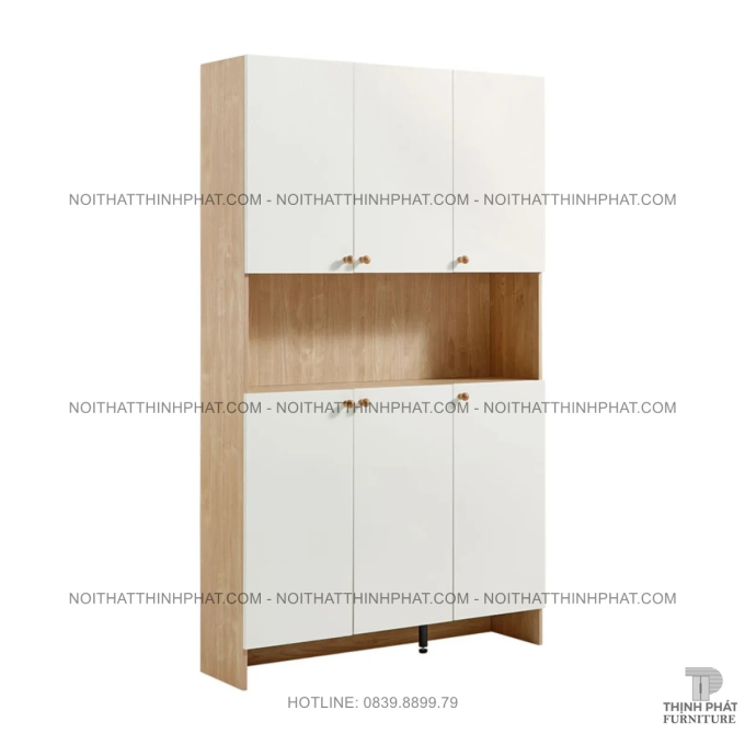 Tủ Đựng Giày Dép Gỗ Công Nghiệp 6 Cửa Phối Trắng, Kệ Hở Trung Tâm Trang Trí Tiện Lợi TG29