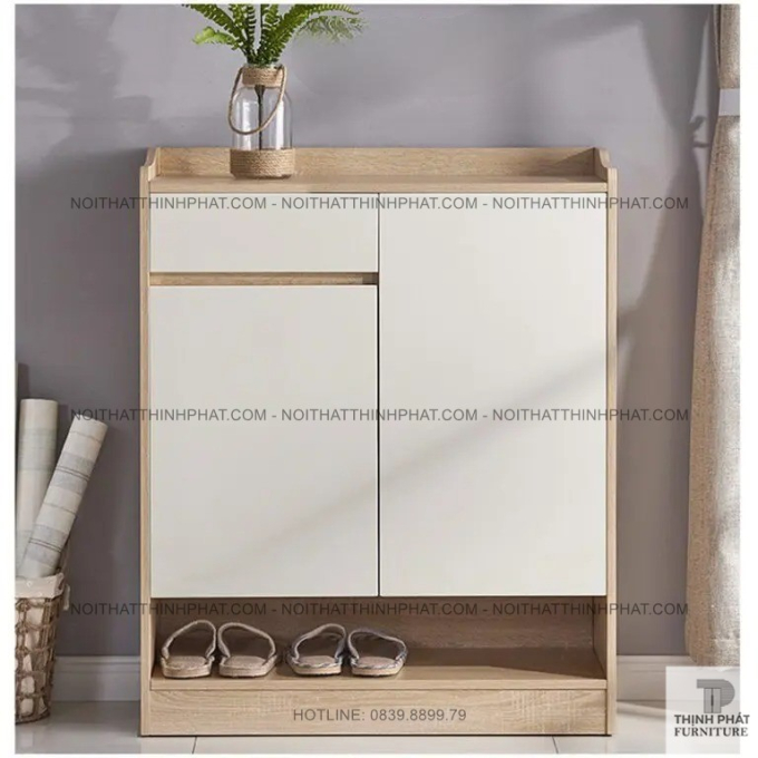 Tủ Đựng Giày Dép Gỗ MDF Hiện Đại 2 Cánh Màu Vân Gỗ Phối Trắng Cho Gia Đình TG10