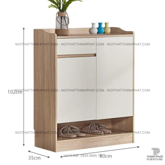 Tủ Đựng Giày Dép Gỗ MDF Hiện Đại 2 Cánh Màu Vân Gỗ Phối Trắng Cho Gia Đình TG10