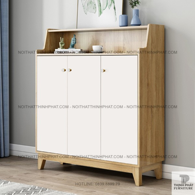 Tủ Giày 3 Cửa Phối Trắng Thanh Lịch, Kệ Trưng Bày Phía Trên Tiện Lợi TG26