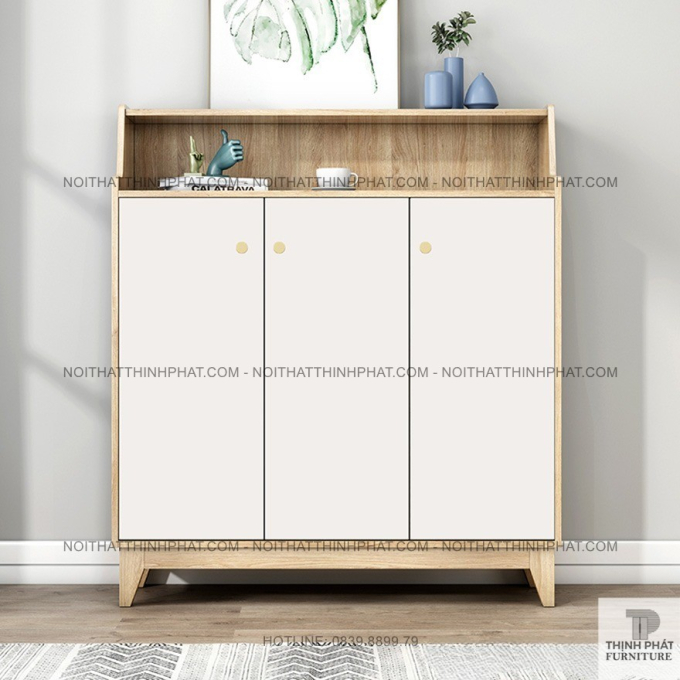 Tủ Giày 3 Cửa Phối Trắng Thanh Lịch, Kệ Trưng Bày Phía Trên Tiện Lợi TG26
