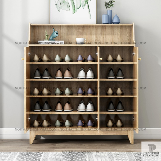 Tủ Giày 3 Cửa Phối Trắng Thanh Lịch, Kệ Trưng Bày Phía Trên Tiện Lợi TG26