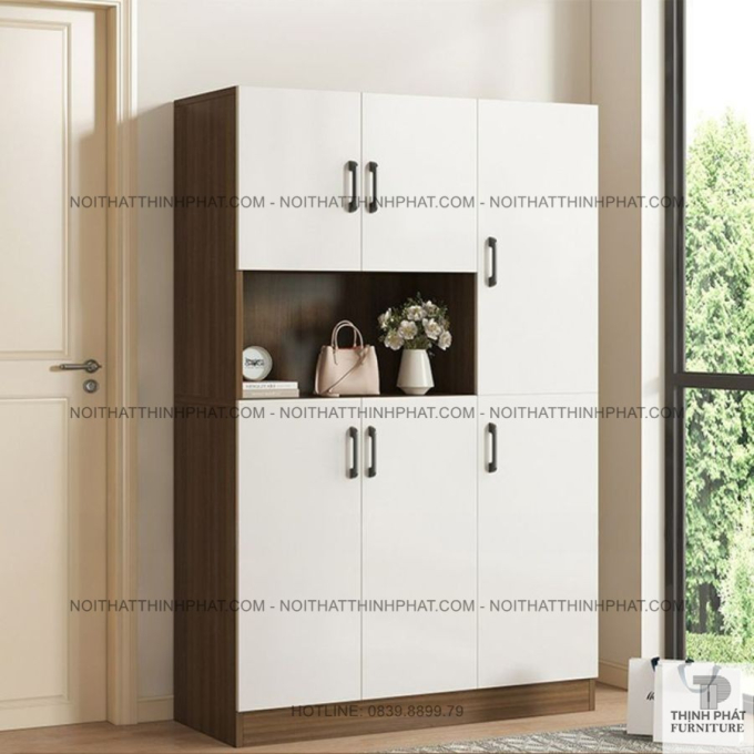 Tủ Giày Dép Gỗ MDF 2 Tầng Cánh Mở Có Kệ Hở Trang Trí Tiện Ích TG37
