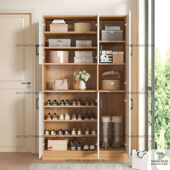 Tủ Giày Dép Gỗ MDF 2 Tầng Cánh Mở Có Kệ Hở Trang Trí Tiện Ích TG37