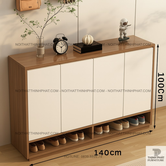 Tủ Giày Dép Gỗ MDF 4 Cửa, Nhiều Ngăn Chứa Rộng Rãi Kèm Kệ Hở Tiện Lợi TG21