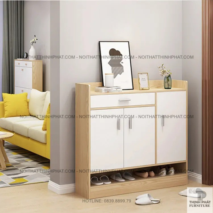 Tủ Giày Gỗ Công Nghiệp MDF 3 Cánh Có Kệ Hở Dưới Và Ngăn Kéo Hiện Đại TG14