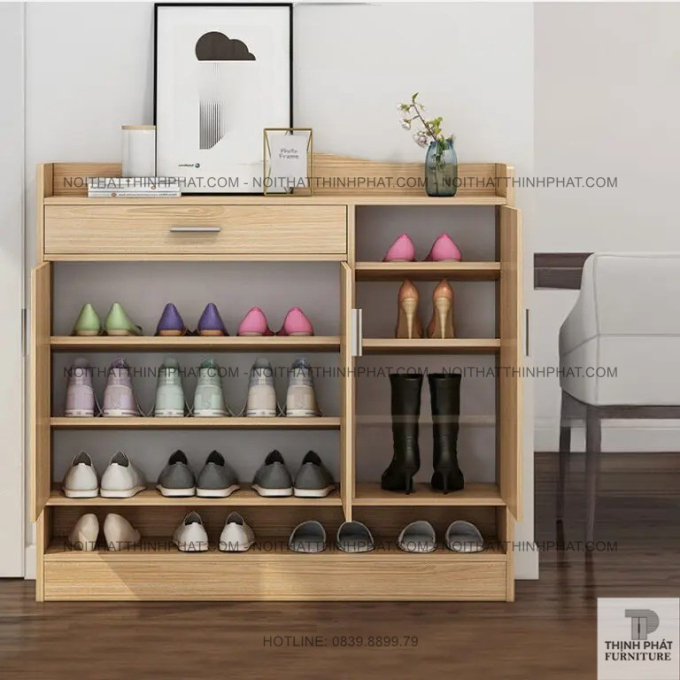 Tủ Giày Gỗ Công Nghiệp MDF 3 Cánh Có Kệ Hở Dưới Và Ngăn Kéo Hiện Đại TG14