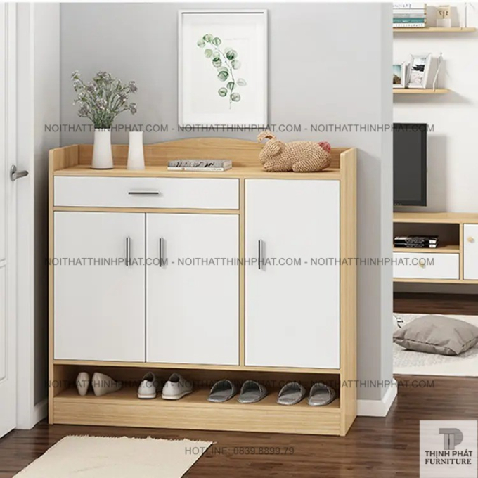 Tủ Giày Gỗ Công Nghiệp MDF 3 Cánh Có Kệ Hở Dưới Và Ngăn Kéo Hiện Đại TG14