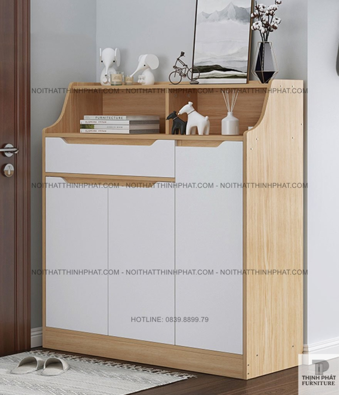 Tủ Giày Gỗ MDF Kiểu Dáng Hiện Đại Có Kệ Mở Trang Trí Và Hộc Đựng Tiện Lợi TG51