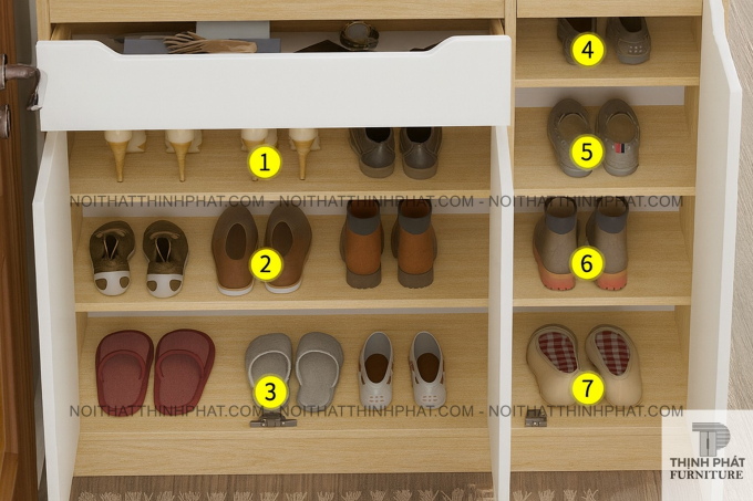 Tủ Giày Gỗ MDF Kiểu Dáng Hiện Đại Có Kệ Mở Trang Trí Và Hộc Đựng Tiện Lợi TG51