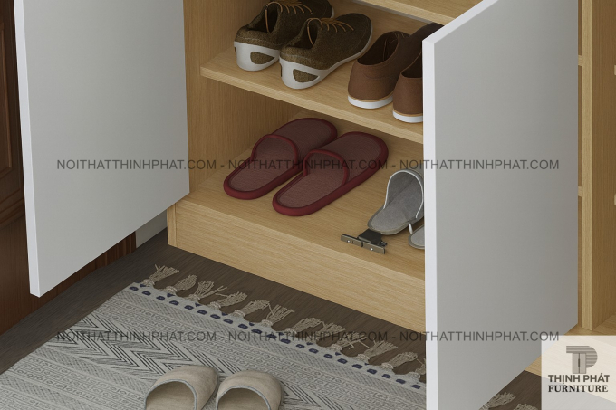 Tủ Giày Gỗ MDF Kiểu Dáng Hiện Đại Có Kệ Mở Trang Trí Và Hộc Đựng Tiện Lợi TG51