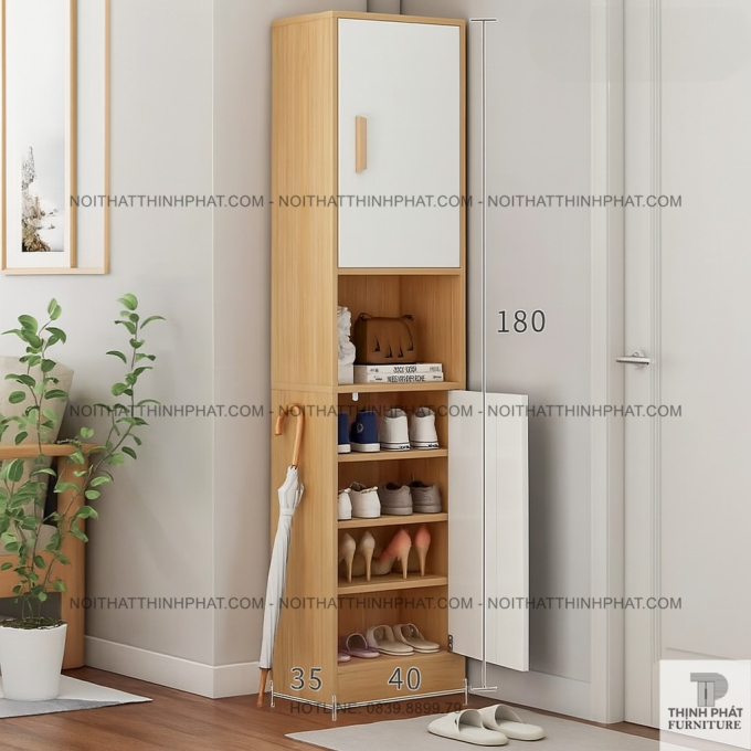Tủ Giày Gỗ MDF Phủ Melamine Đứng Cao 180cm Thiết Kế Nhỏ Gọn Tiết Kiệm Diện Tích TG16