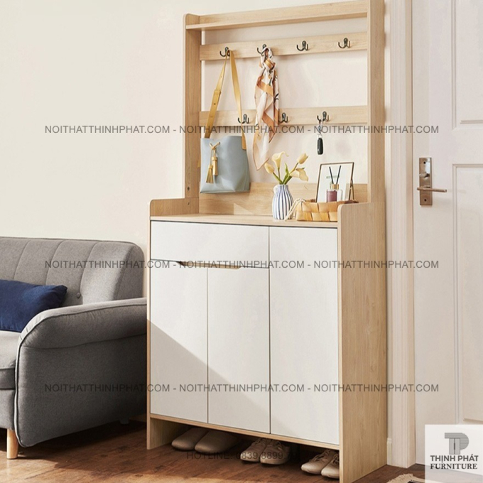 Tủ Giày Kèm Móc Treo Thiết Kế 3 Cánh Có Hộc Kéo Gọn Gàng Cho Căn Hộ Hiện Đại TG47