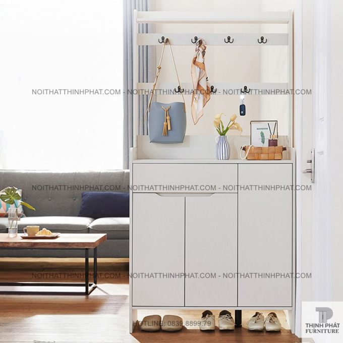 Tủ Giày Kèm Móc Treo Thiết Kế 3 Cánh Có Hộc Kéo Gọn Gàng Cho Căn Hộ Hiện Đại TG47