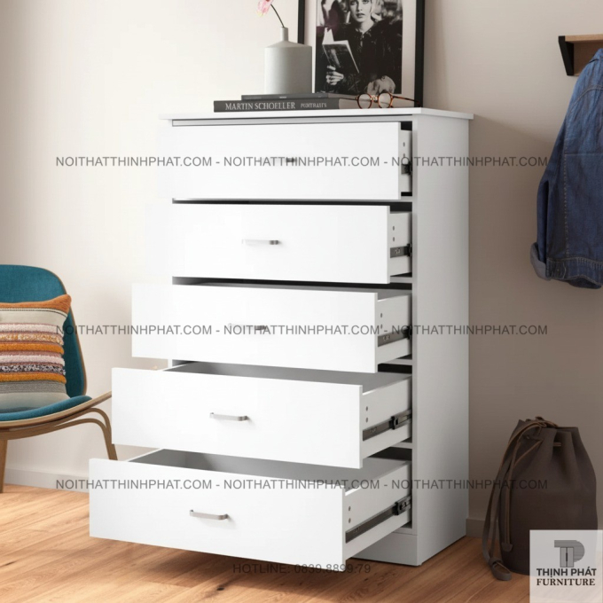 Tủ Gỗ 6 Ngăn Kéo Màu Trắng Nhỏ Gọn, Thích Hợp Cho Căn Hộ Chung Cư Hoặc Studio TNK33