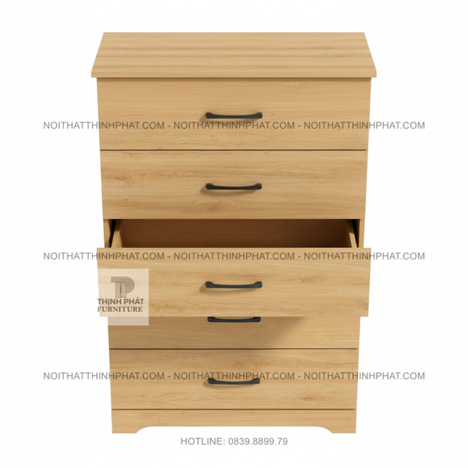 Tủ Hộc Kéo 5 Ngăn Gỗ MDF Màu Sồi Sáng Hiện Đại Cho Phòng Ngủ TNK30