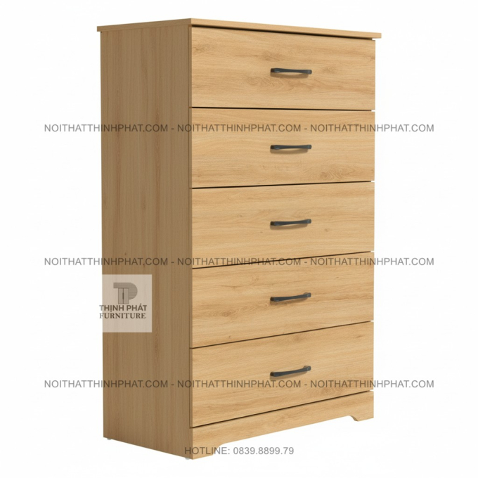 Tủ Hộc Kéo 5 Ngăn Gỗ MDF Màu Sồi Sáng Hiện Đại Cho Phòng Ngủ TNK30