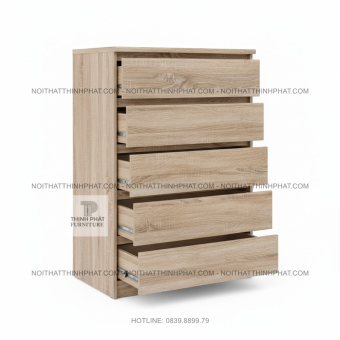 Tủ Hộc Kéo 5 Ngăn Vân Gỗ Sồi Nhẹ Nhàng Dễ Phối Màu Cho Mọi Không Gian TNK59