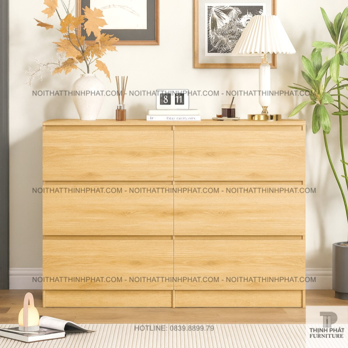 Tủ Hộc Kéo 6 Ngăn Gỗ Công Nghiệp MDF Màu Gỗ Sồi Tự Nhiên, Đựng Đồ Cá Nhân, Mỹ Phẩm, Tài Liệu TNK02